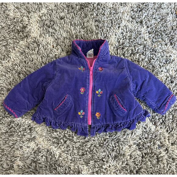 Vintage Baby Togs Purple Corduroy Jacket Coat Floral Embroider Girls 6-9 Months - Picture 1 of 10